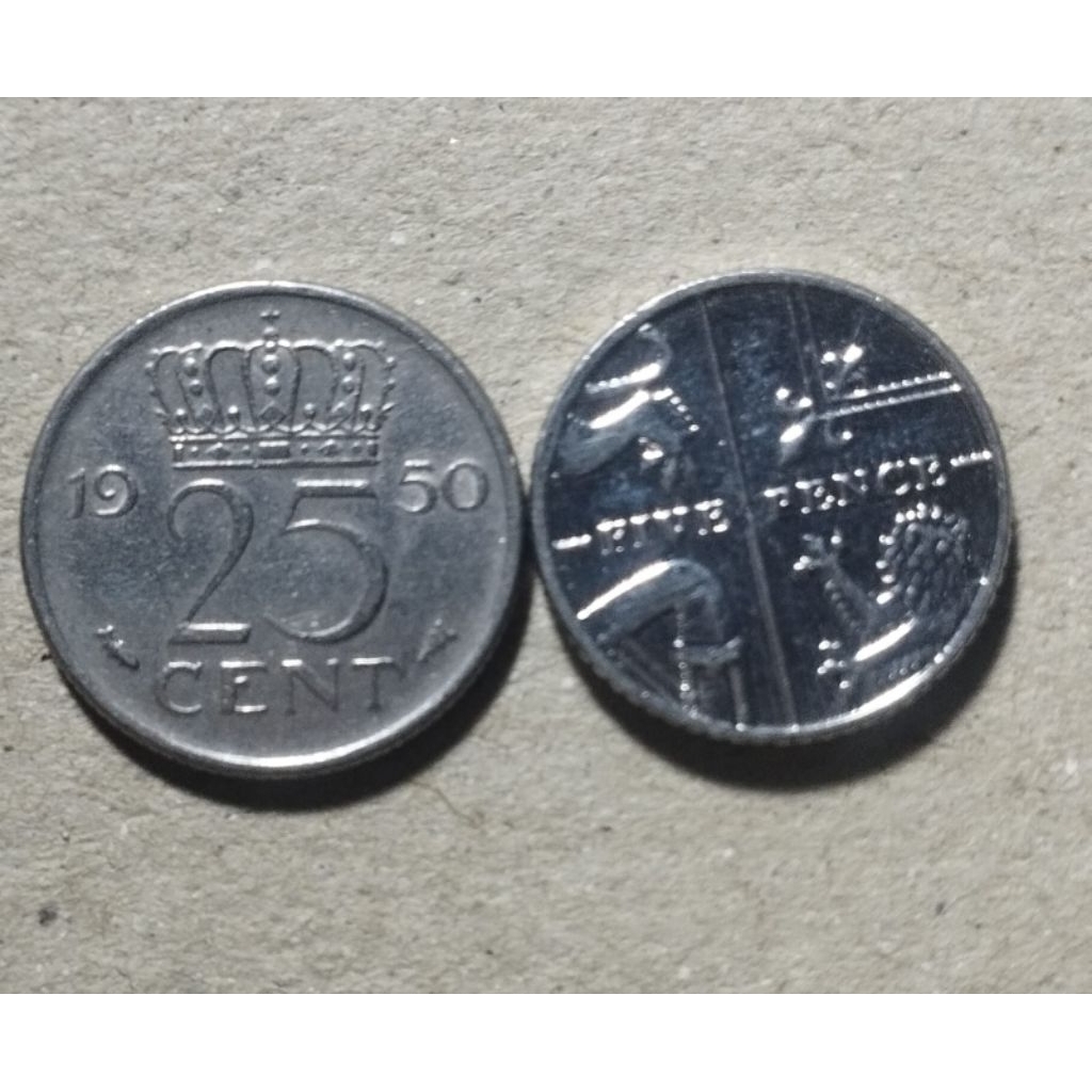 Koin 25 cent Belanda Ratu Juliana Usia 75 Tahun dan 5 pence Ratu Elizabeth 2 tahun 2015