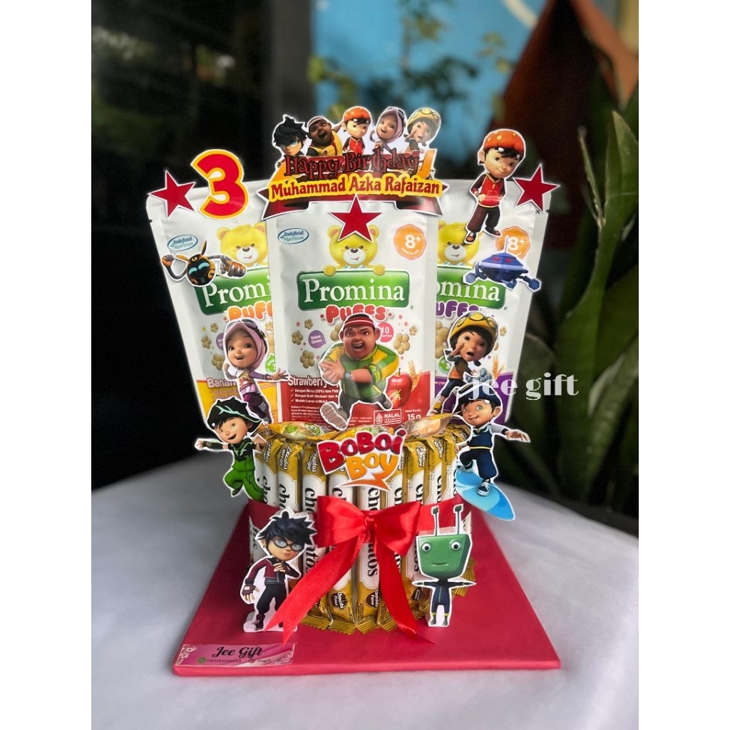 

tower snack/snack tower/cake snack 1 tingkat bebas pilih karakter untuk hadiah ultah, kelulusan dll