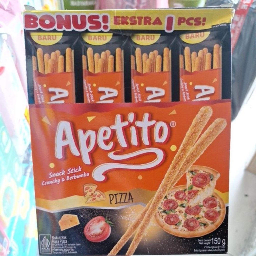 

Apetito Snack Stick Crunchy&Berbumbu Rasa Pizza @150g 1Pack Isi 10pcs