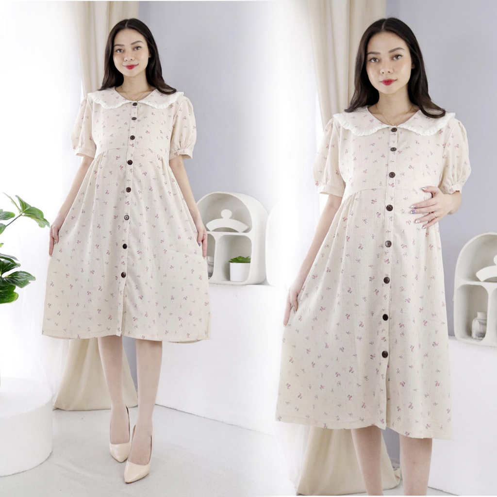 Dress Hamil Menyusui Kancing Depan Motif Bunga | Adem & Cantik
