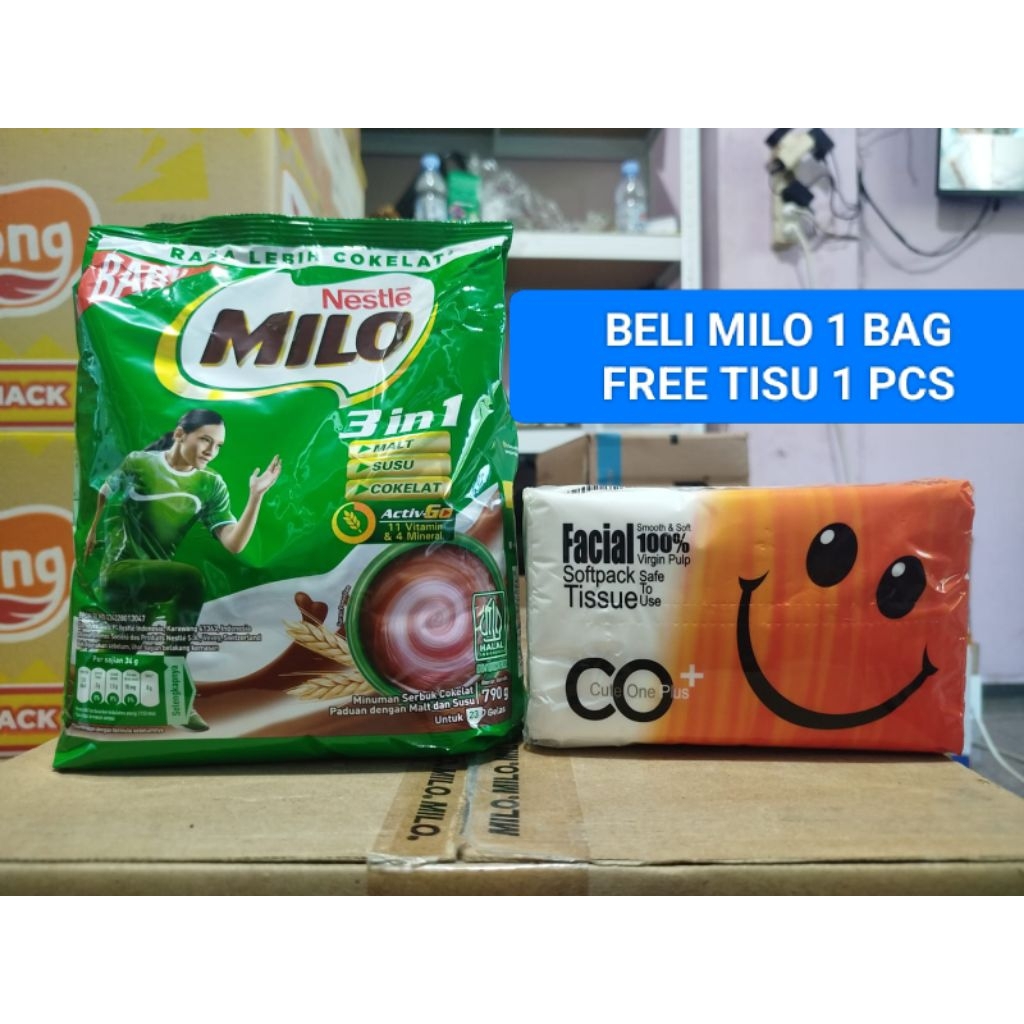 

Milo 3in 1 susu coklat 790gr susu bubuk coklat free 1pcs tisu cute 180sheet