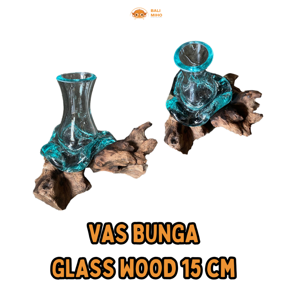 Vas Bunga Lurus Glasswood 15cm - Vas Bunga Kaca Kayu - Glaas on Wood - Vas Bunga Unik Bali