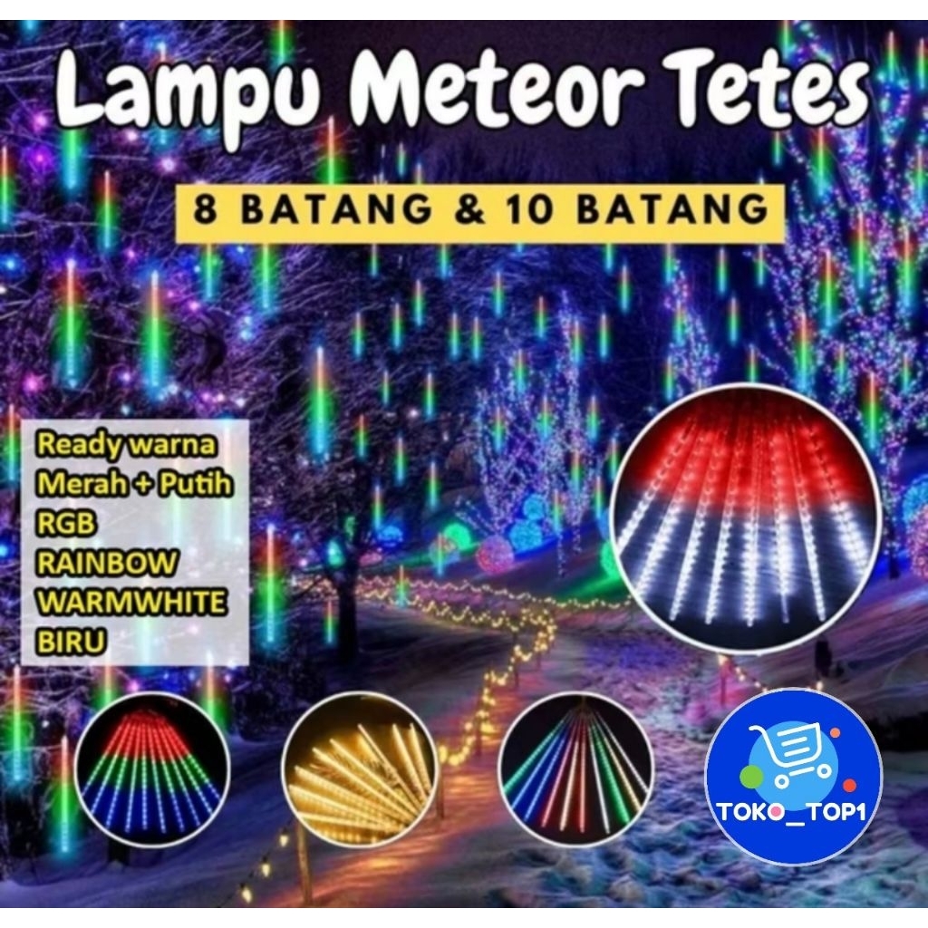 lampu led hias lampu meteor led hujan 10batang 50cm  full colour