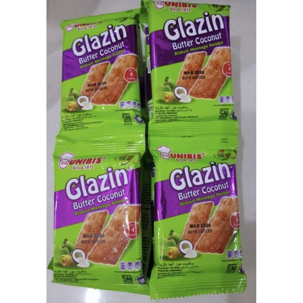 

Unibis Glazin Butter Coconut 21 Gram (isi 20 pcs) Glazin Butter Coconut Promo Cookies Food Snack Biskuit Cemilan Kering