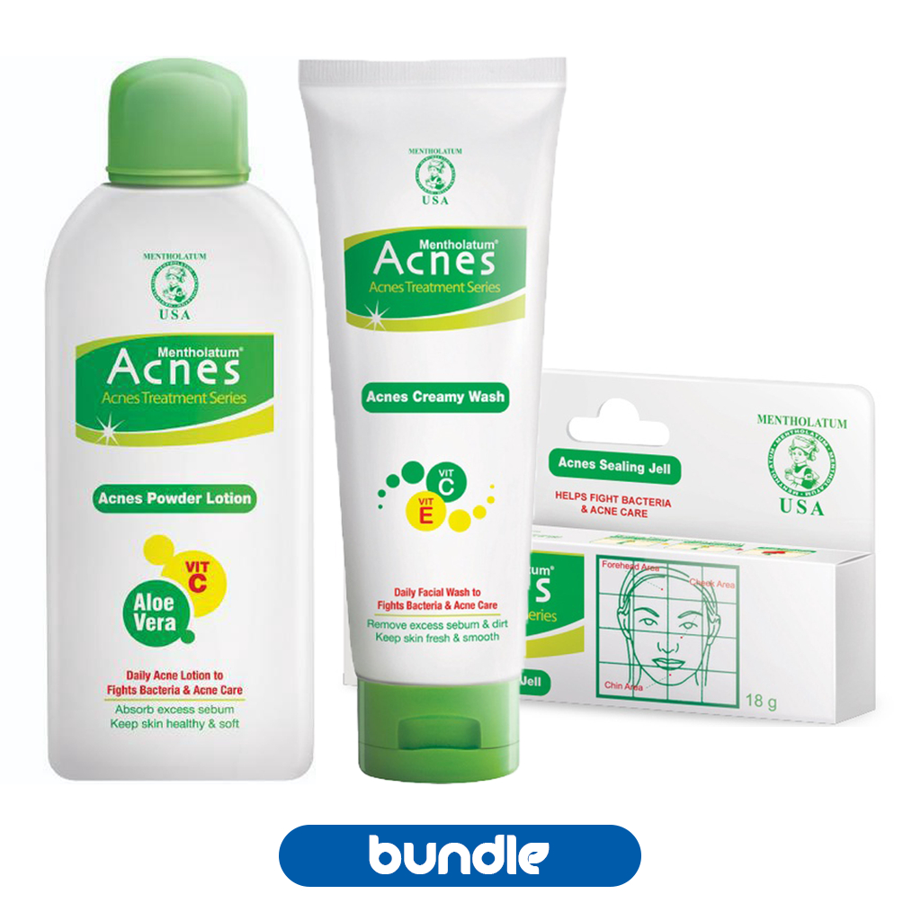 Acnes Paket Isi 3 Perawatan Kulit Berjerawat | Creamy Face Wash, Powder Lotion, Sealing Jell