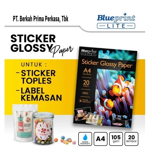 

Kertas Stiker Glossy / Sticker Glossy Paper BLUEPRINT LITE A4 105 micron