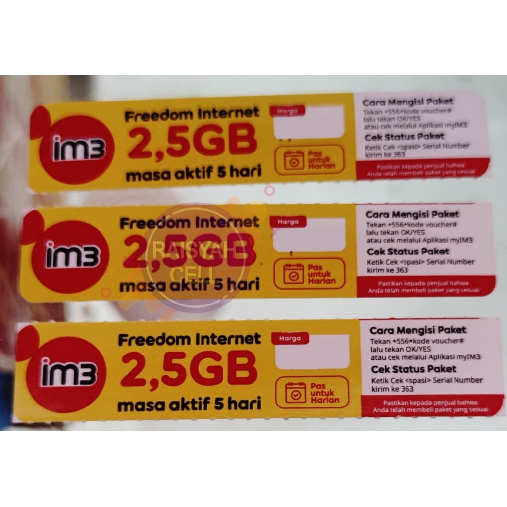 Voucher Fisik M3/Voucher Indosat 2,5GB (5Hari)
