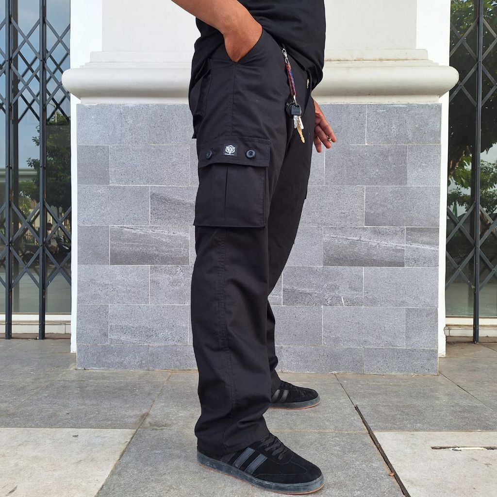 celana cargo panjang hitam unisex cargo panjang