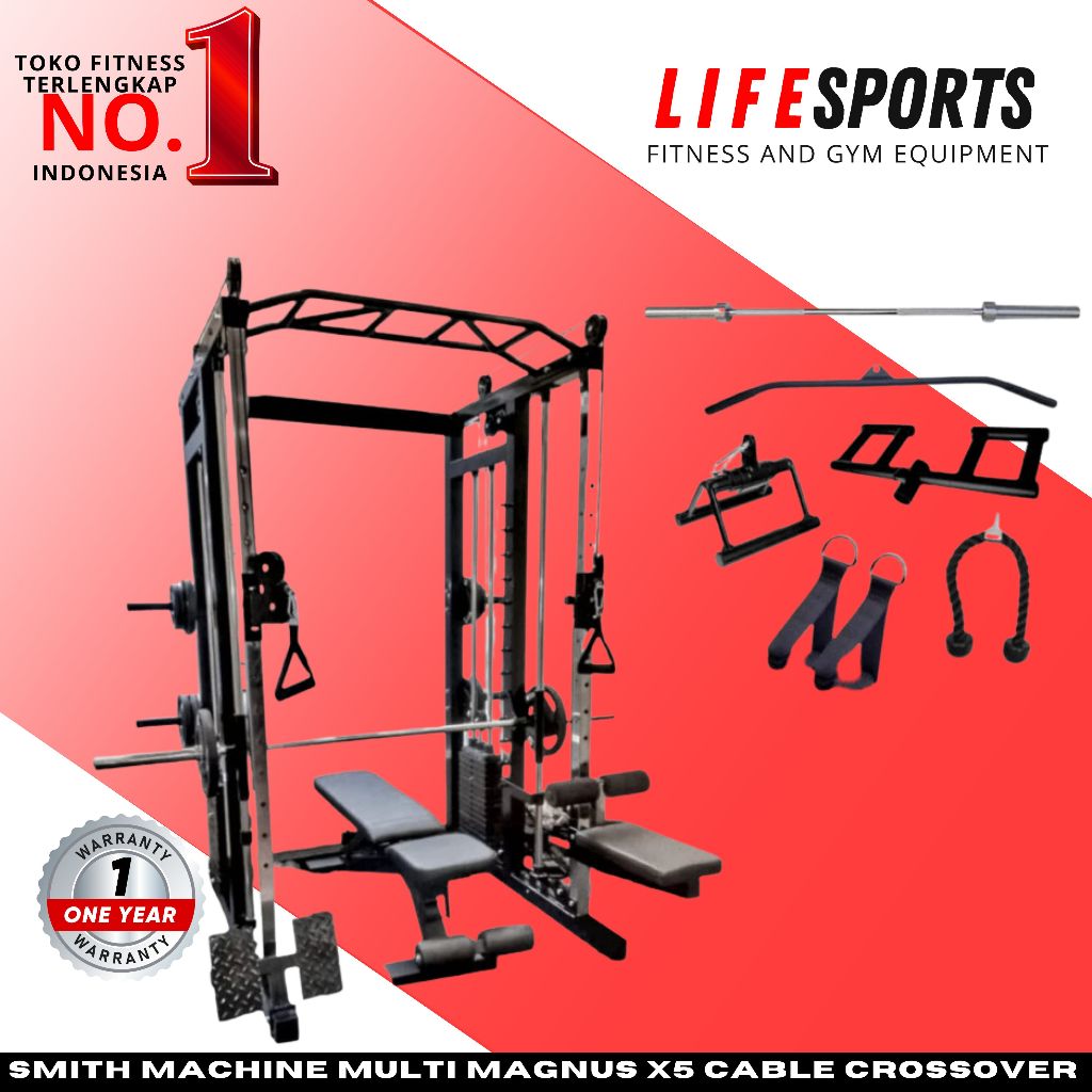 LIFESPORTS -  Smith Machine Beban Tumpuk Multi Magnus X5 Cable Crossover