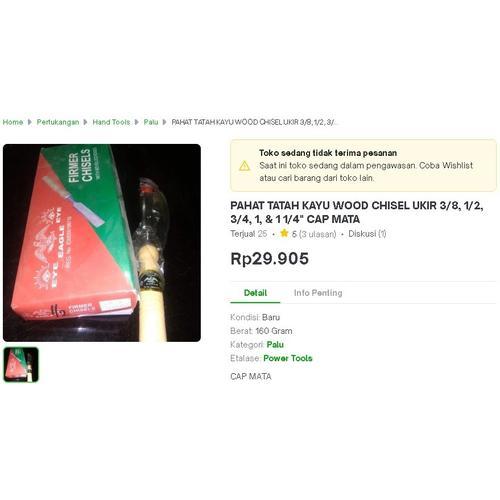 

PAHAT TATAH KAYU WOOD CHISEL UKIR 3/8, 1/2, 3/4, 1, & 1 1/4" CAP MATA