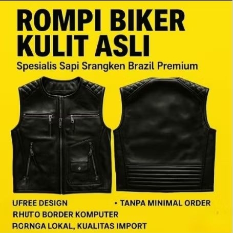 VEST BIKER ROMPI MOTOR PRIA KULIT SAPI ASLI IMPORT