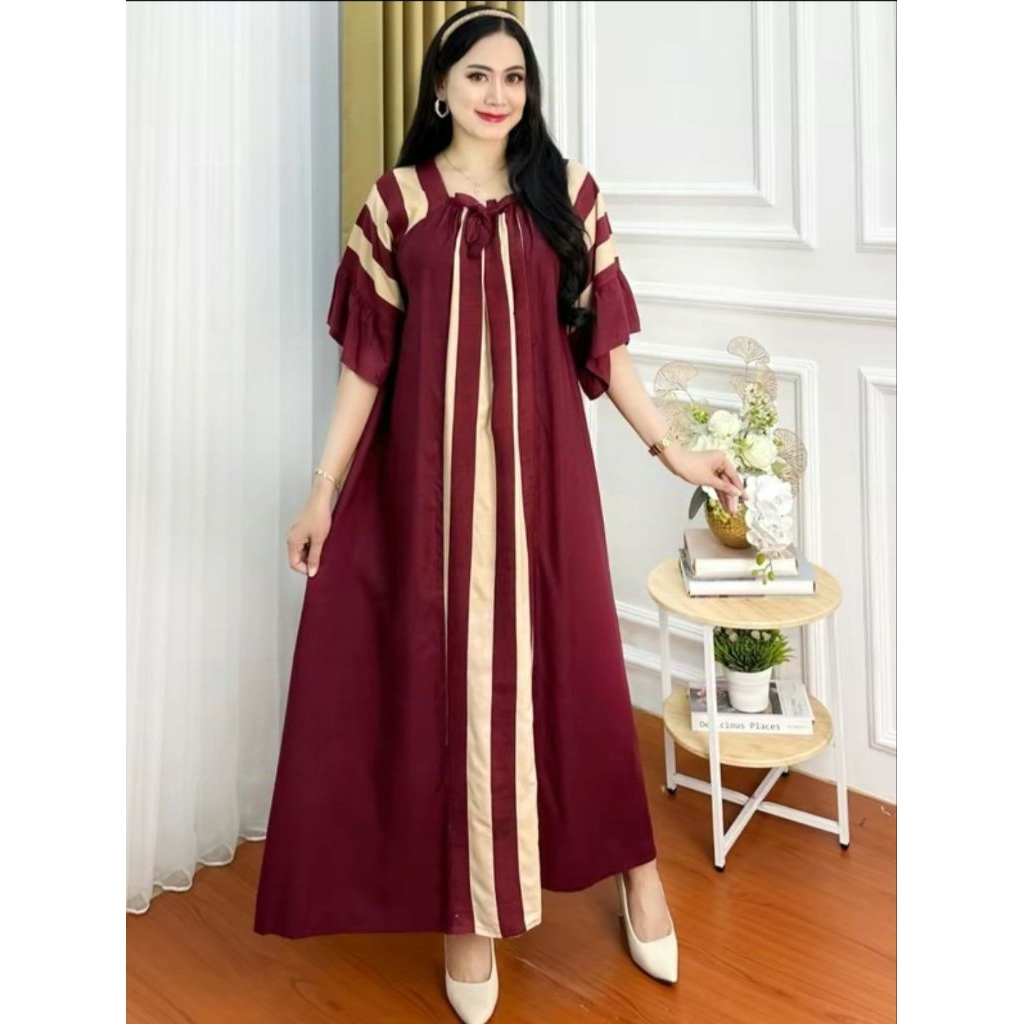 Dress kekinian model terbaru motif salur Daster fuji andin arab jaster Rayon tebal mewah