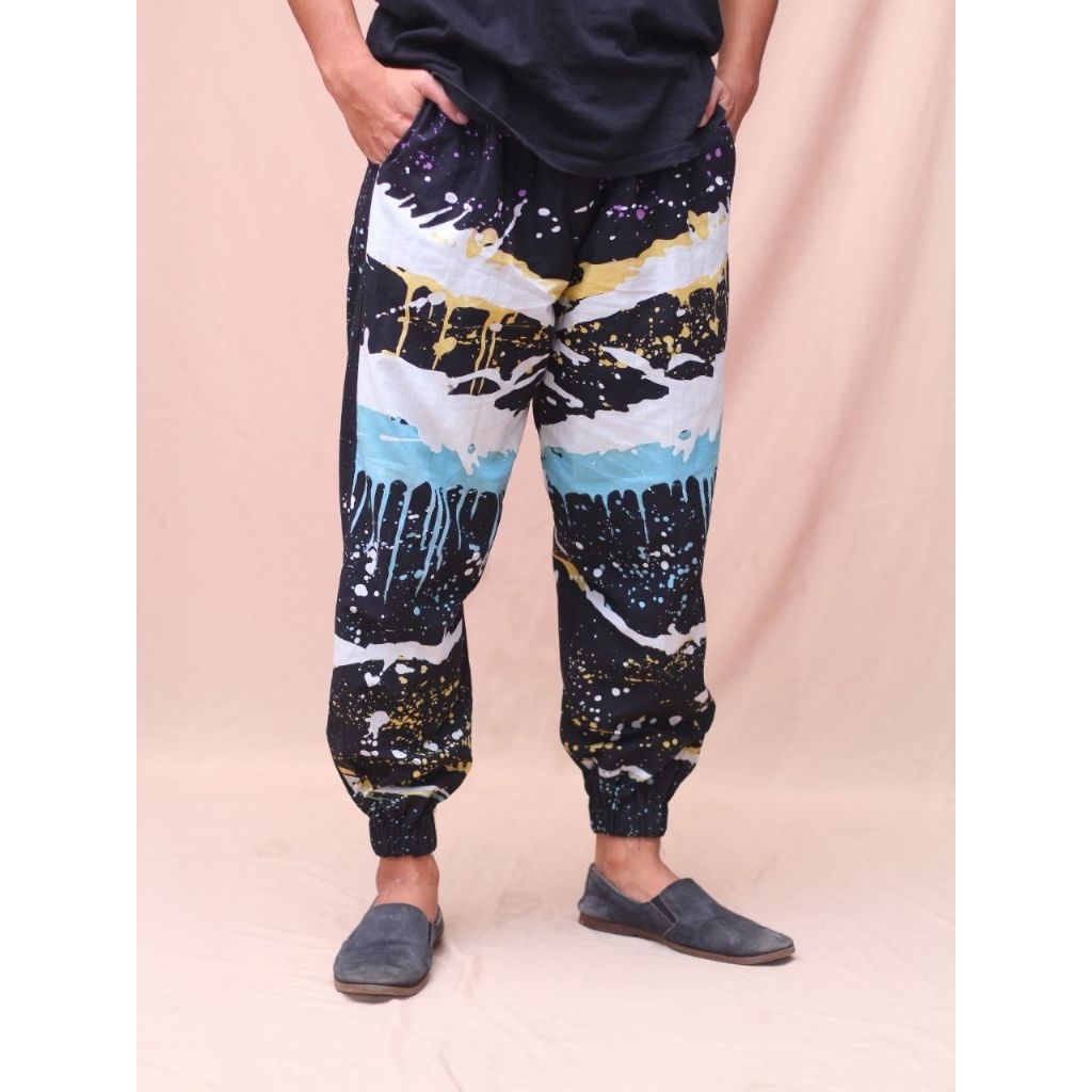 Celana Joger Batik Abstrak Original Handmade (bukan printing) motif ombak senja