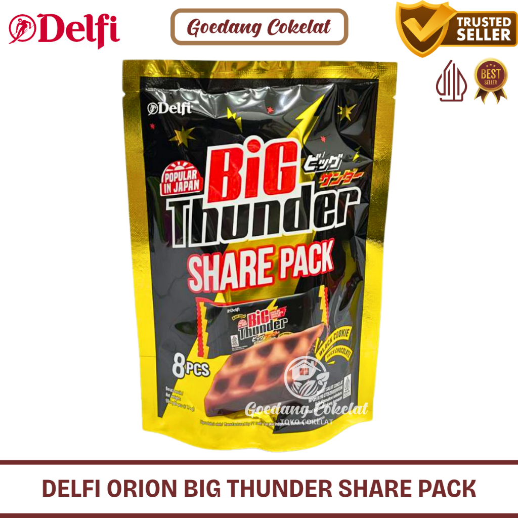 

DELFI BIG BLACK Thunder Yuraku Cookie Bar Chocolate Share Pack Kemasan Pouch 59.2g