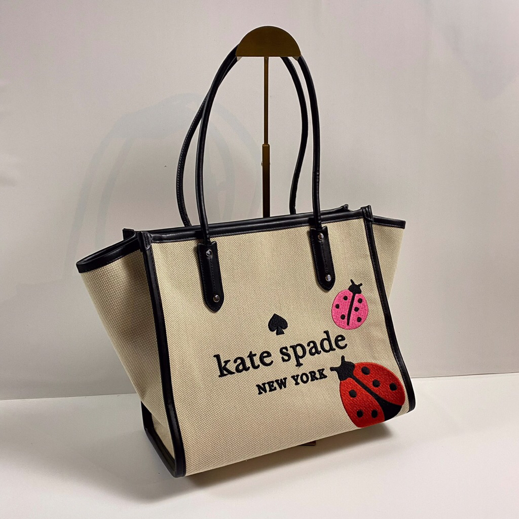 Tas Branded Kate Spade Ella Ladybug Tote Bag Natural Multi Canvas