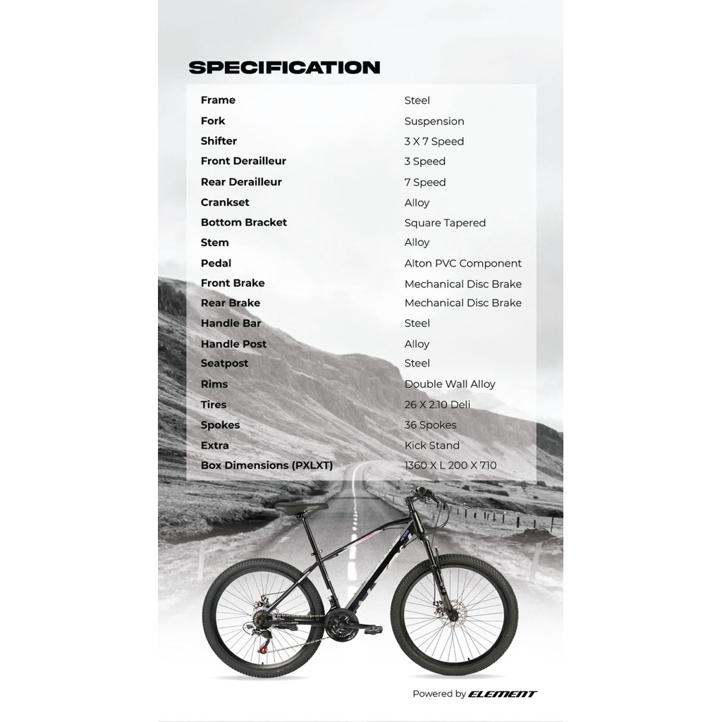 Sepeda MTB 26 Element Alton XC 100 21sp Cakram