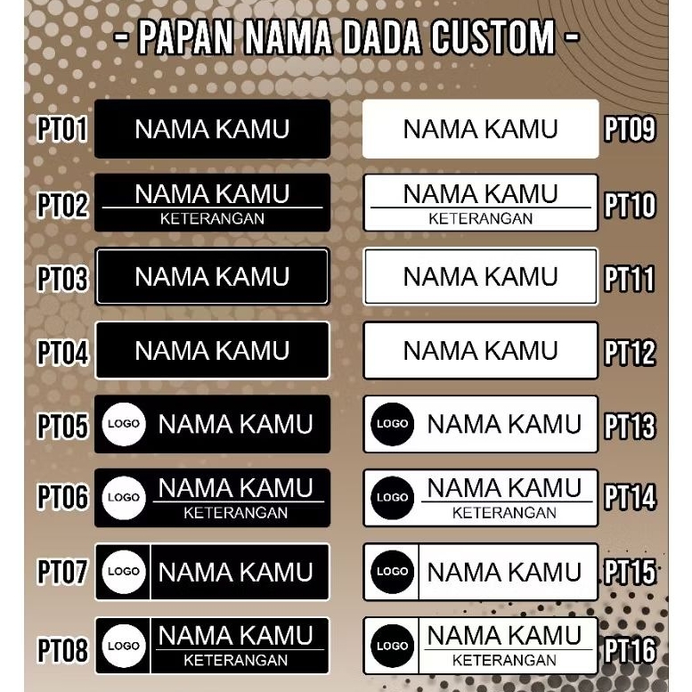 

Name tag custom papan nama dada murah timbul