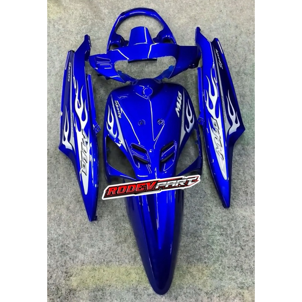 FULLSET BODY HALUS BODI YAMAHA MIO LAMA MIO SPORTY WARNA BIRU SET STRIPING API TRANSPARAN PUTIH PLUS