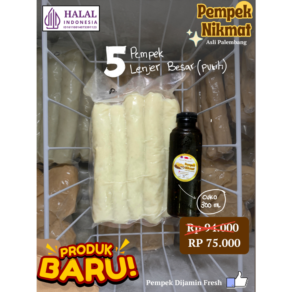 

5 Lenjer Besar (putih) + cuko 300 ml - Asli Palembang [Pempek NikMat]