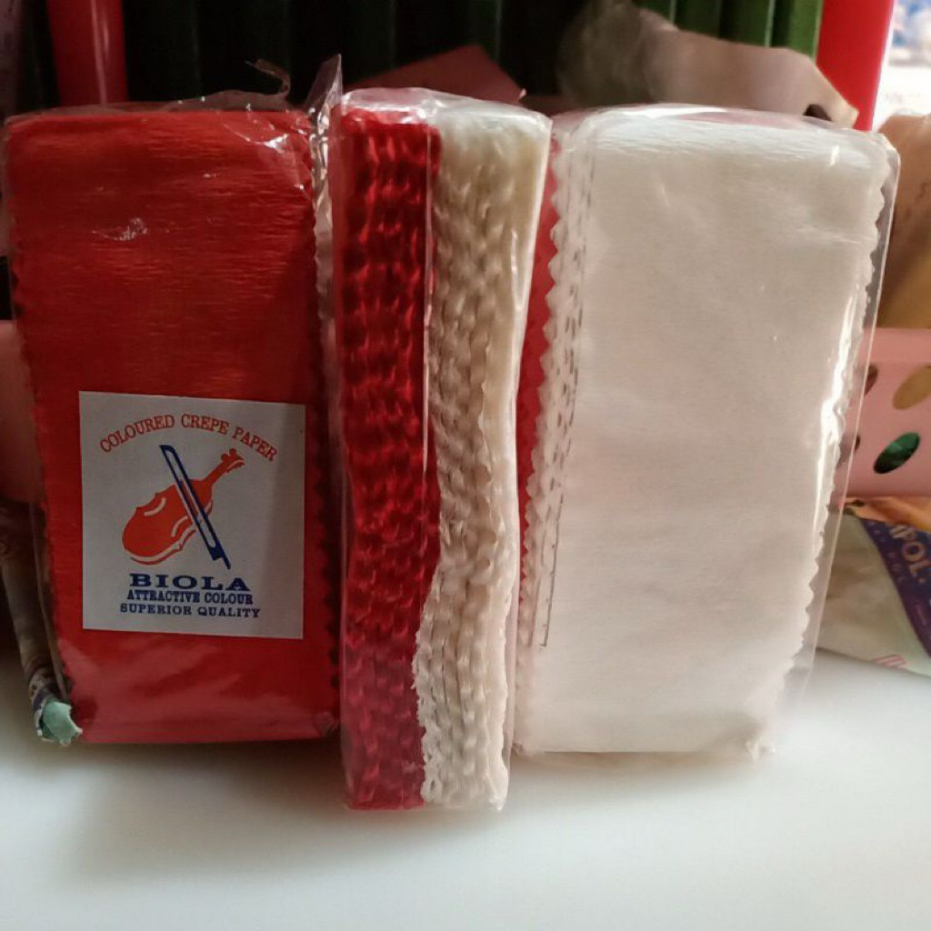 

KERTAS KREP POTONG BIOLA MERAH PUTIH KUALITAS BAGUS (1 PACK ISI 12 PCS)