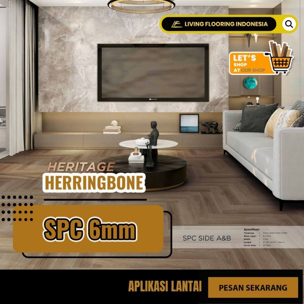 Lantai SPC Heritage Herringbone 6.5mm | Lantai Motif Herringbone