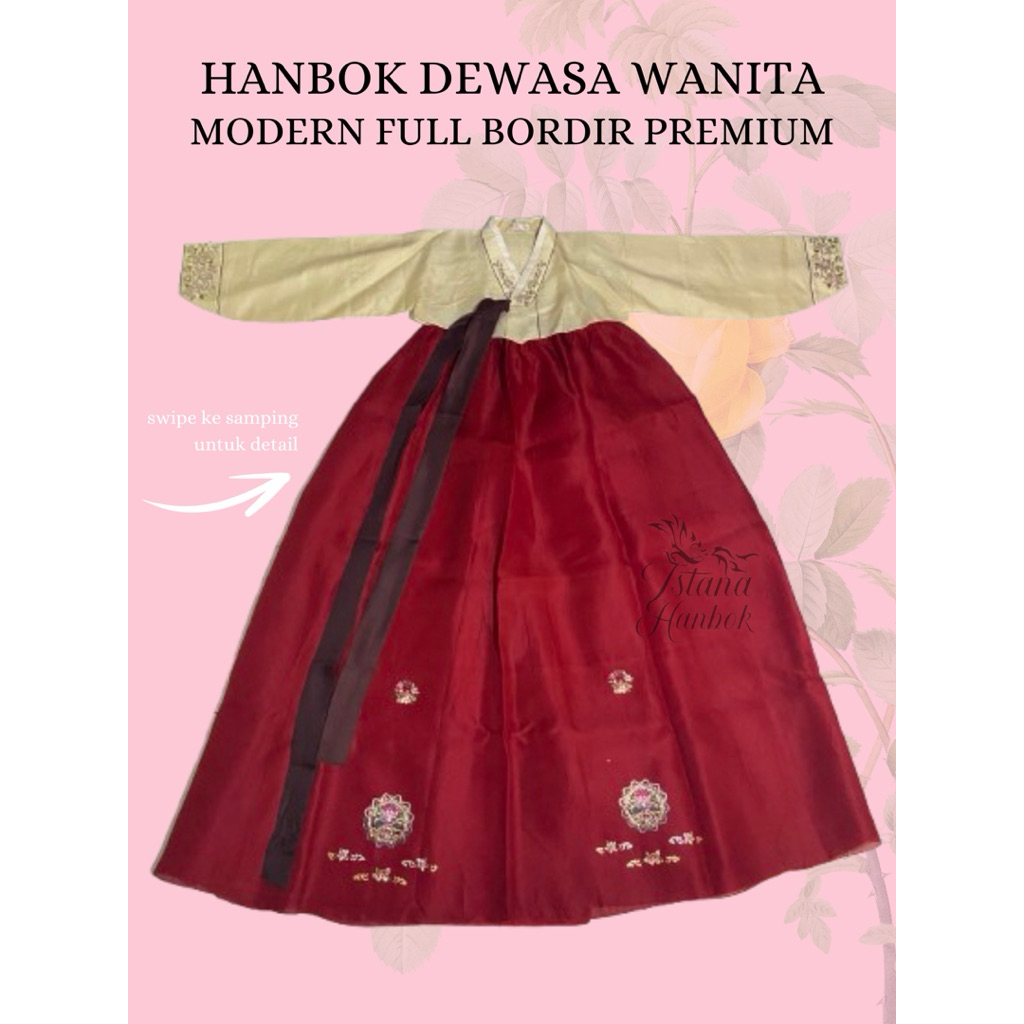 SALE HANBOK MERAH MAROON CREAM MODEREN WANITA DEWASA PREMIUM SATU SET ORIGINAL KOREA | Hanbok Premiu