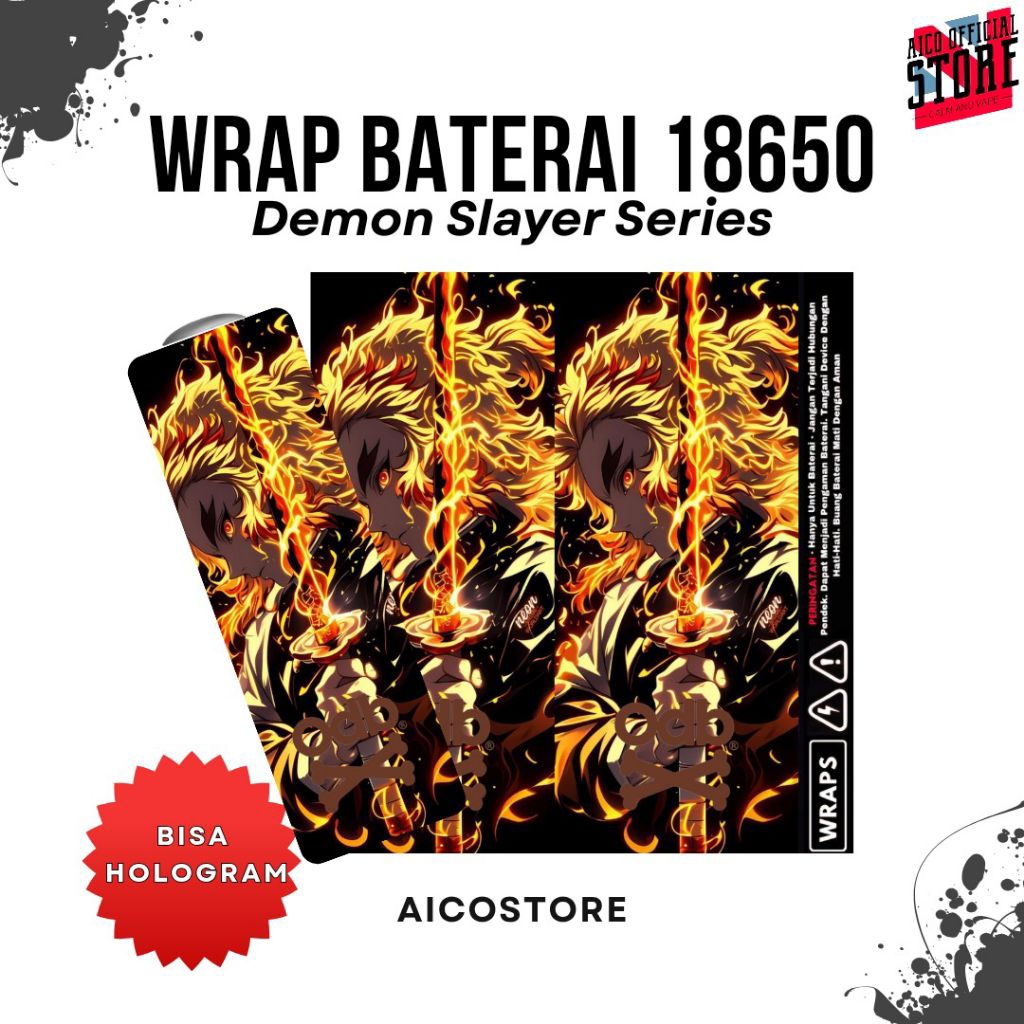 

FAMSTORE - Pelindung Baterai 18650 Stiker Skin Wrap Baterai Motif Demon Slayer Series 2 | Kimetsu no yaiba | Anti Gores Dan Anti Air waterproof