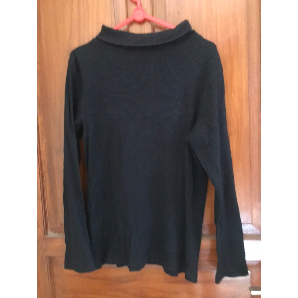 Long Sleeve Top Kaos Lengan Panjang Turtleneck Ribbed Rib Hitam
