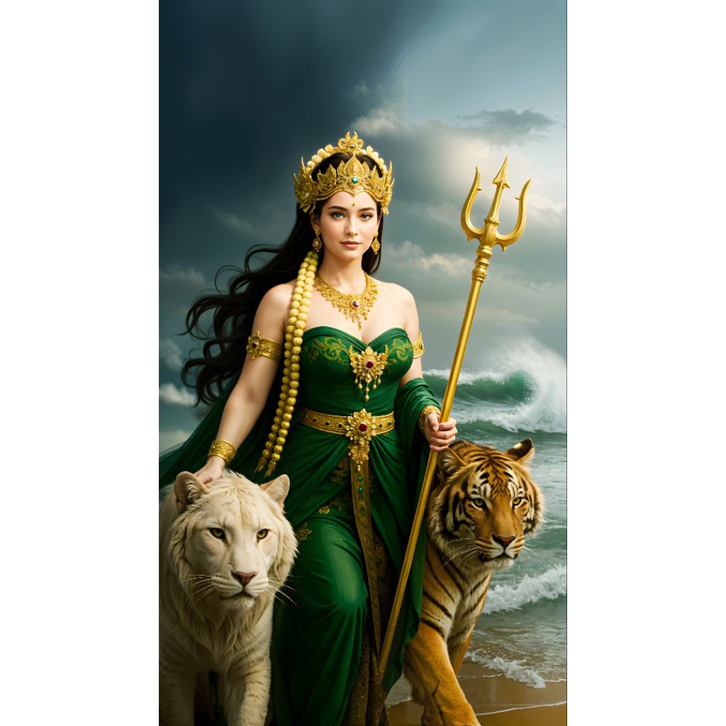 Hiasan dinding cetak lukisan poster Nyi Roro kidul 2 harimau macan dekorasi rumah ruangan tamu kamar