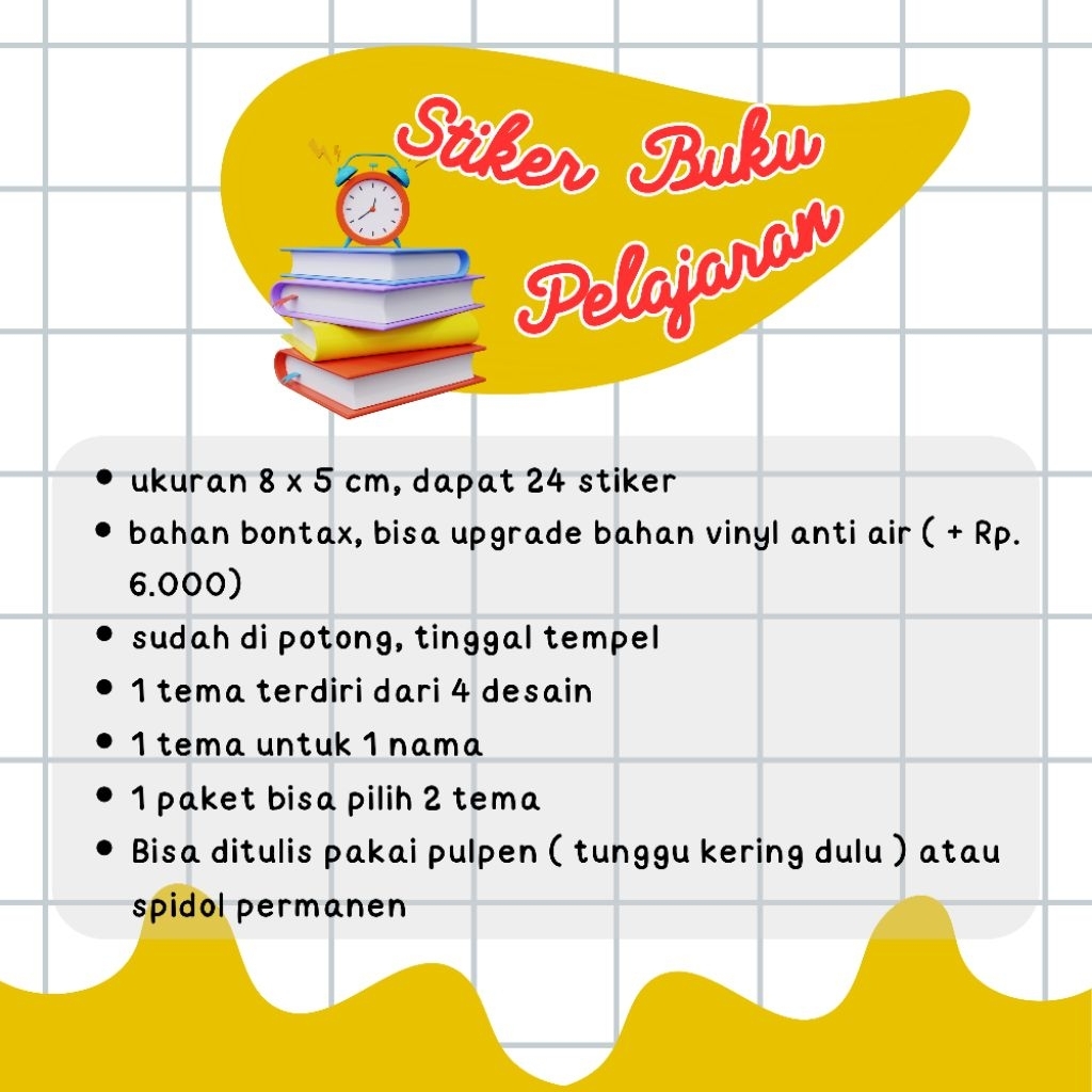 

Stiker buku pelajaran kostum nama / stiker buku / stiker mapel / stiker buku kostum