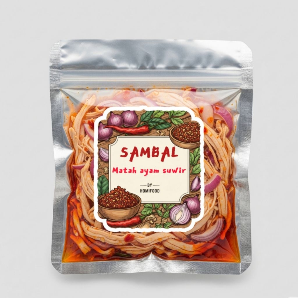 

Sambal Matah Ayam Suir Bali Pedas Gurih Khas Manado by Homifood menyajikan semua masakan rumahan dengan segala kehangatan keluarga dalam kemasan ekonomis sachet 30g
