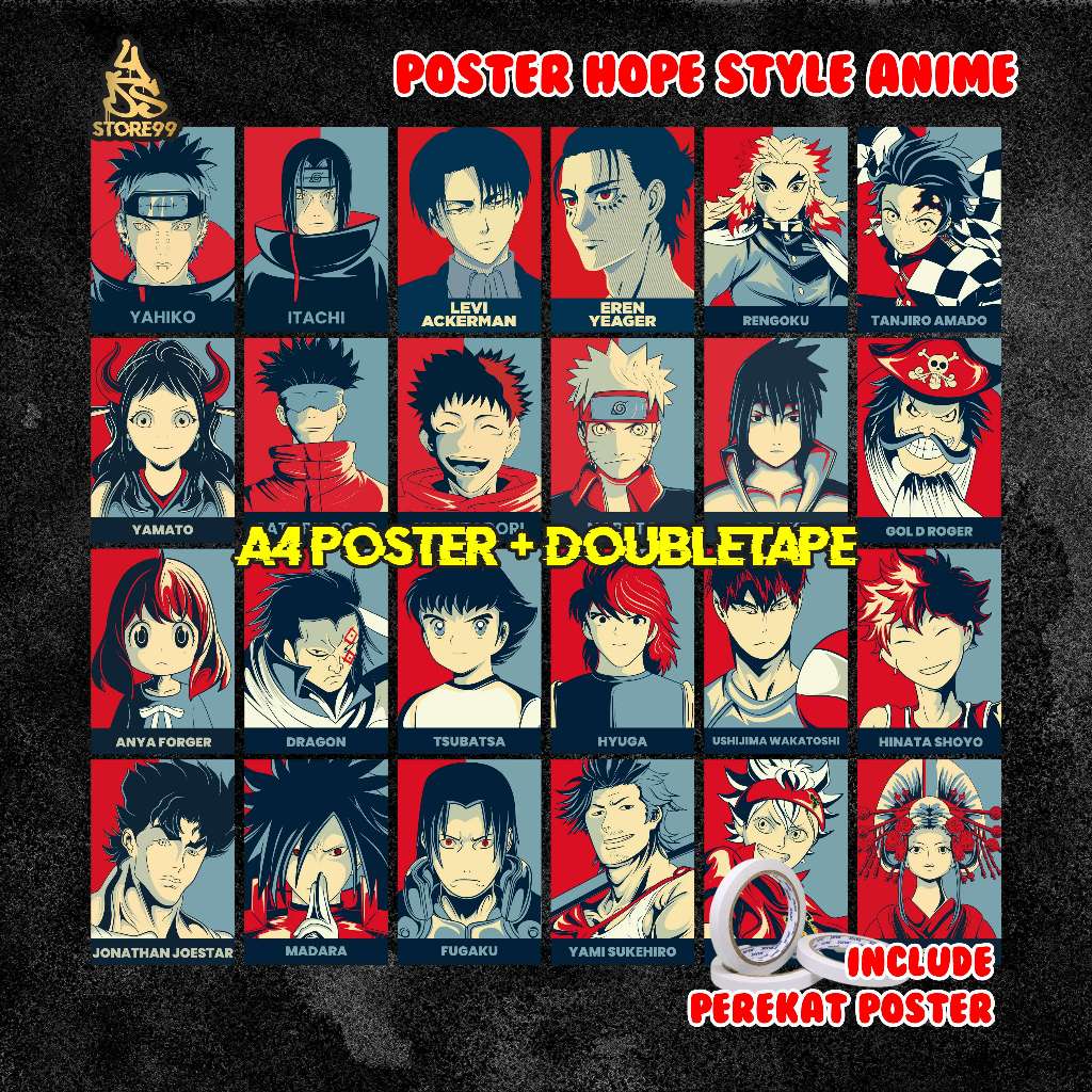 Poster Hope Style All Anime - Size A4 - Isi Bervarian - Banyak Pilihan Anime | Naruto | One Piece | 