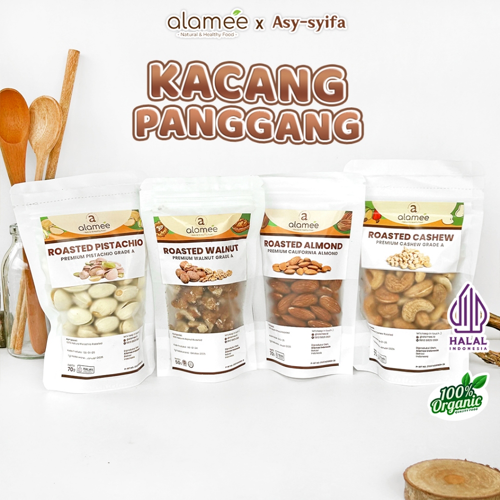 

Kacang Almond Almon Mede Walnut Pistachio Kupas Panggang Premium Roast Roasted Oven Siap Makan