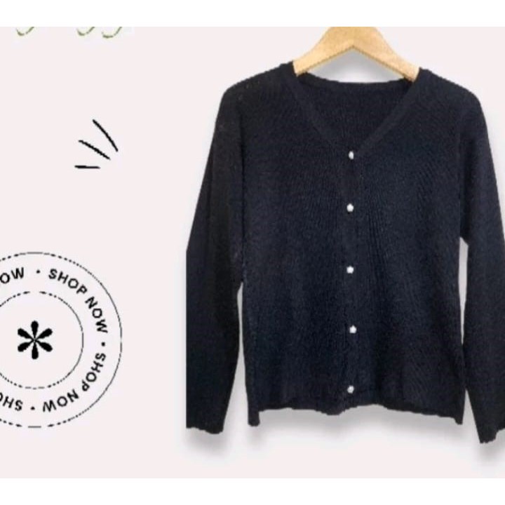 CARDIGAN RAJUT POLOS-kancing 5 gold auter rajut wanita