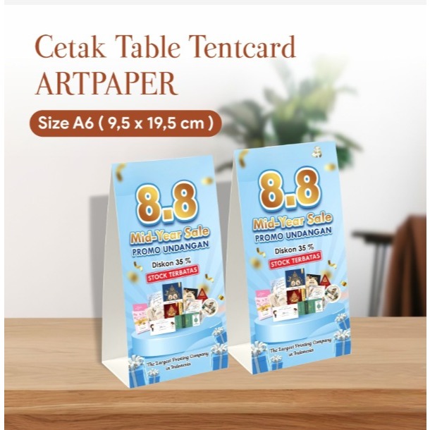 

Cetak Tent Card Custoom | TentCard | Standing Card Lipat Segitiga | Media Promosi Meja Artpaper
