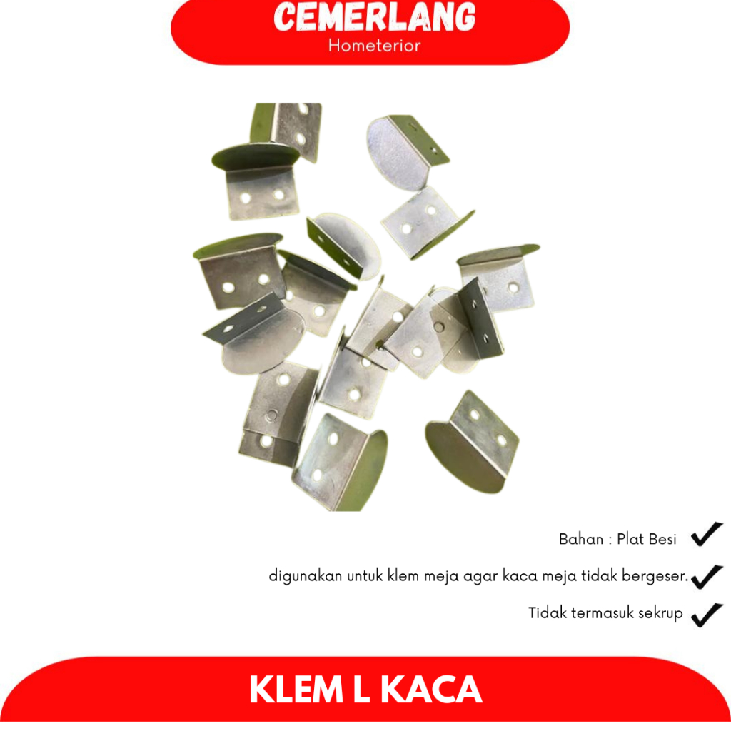 Klem Plat Kaca Model L | Klem Siku Besi L | Plat Penjepit Kaca