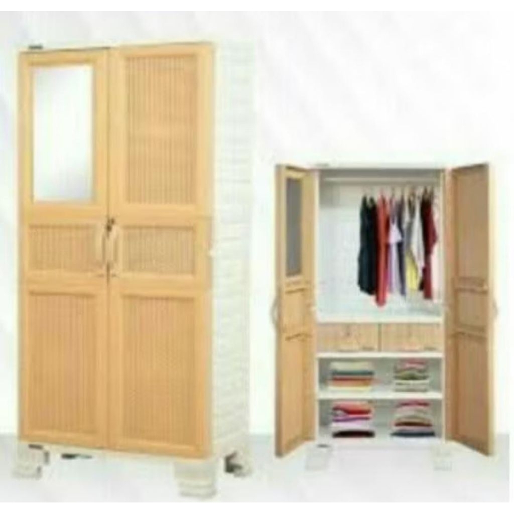 Lemari Pakaian 2 Pintu Gantung kaca+2 Laci Napolly ll 8577 G LCK