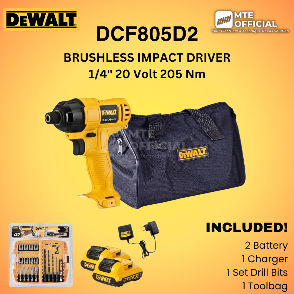 DEWALT BRUSHLESS DCF805 Mesin Atomic Impact Driver Kit Dewalt 2.0Ah 12V DCF805D2A-B1