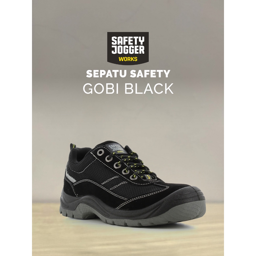 Safety Jogger Gobi Black Sepatu Safety Jogger Pria Toecap Besi Midsol Besi Upper Mesh Leather Kulit