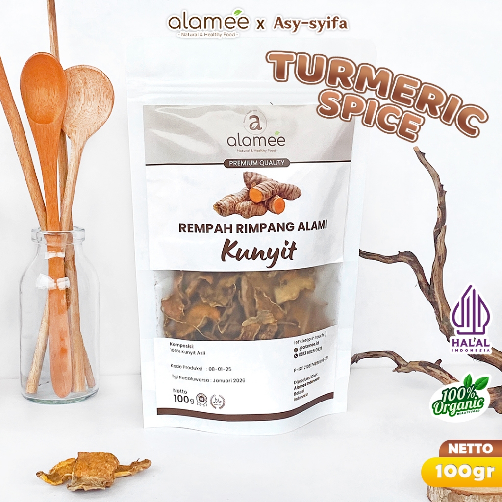 

ALAMEE Kunyit Kering Dried Turmeric Iris Rempah Rimpang Organik Alami Kunir Bumbu Seasoning 100gr