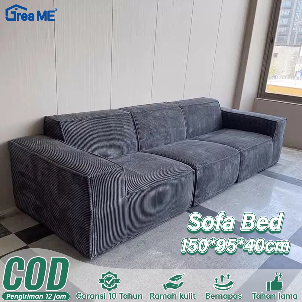 Sofa Bed Lipat 2/3 Kursi Bahan Vacuum Anti Bau, Rangka Kuat & Sandaran Bisa Dilepas Sofa