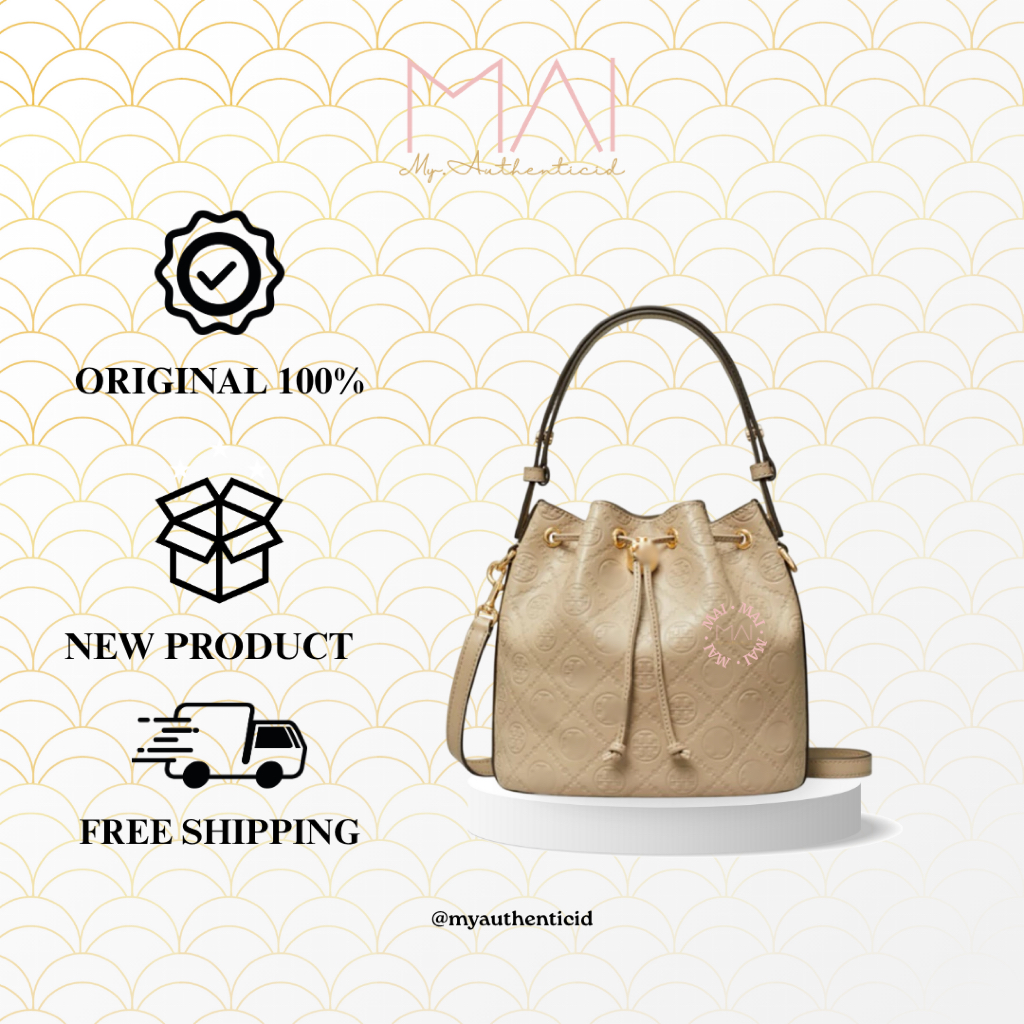 Tebe T Monogram Leather Bucket Bag - Fresh Clay