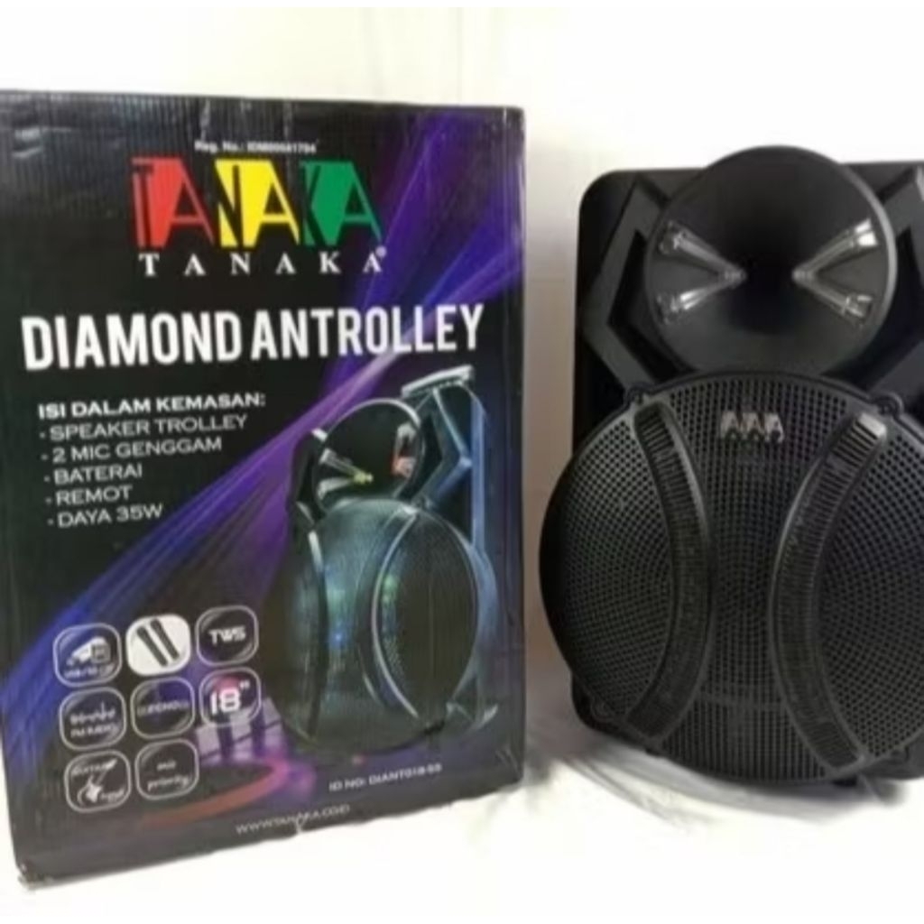 Speaker aktif  portable Tanaka diamond Antrolley 18" l 18 inch free mic