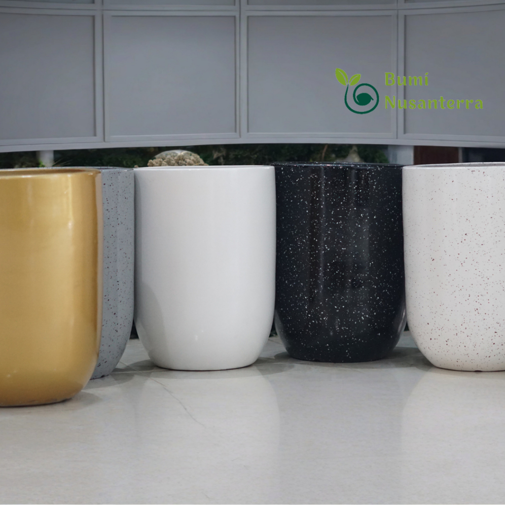 Pot Tanaman Hias Keramik Motif Diameter 30 cm Tinggi 40 cm Pilihan Warna Putih Hitam Abu-abu