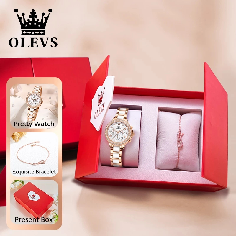 OLEVS Jam Tangan Wanita  Original + Gelang + Box Mewah Anti Air  Fashion Elegan Women Watch