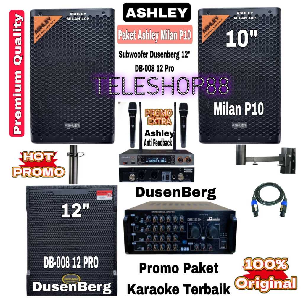 Paket Karaoke Speaker Pasif Ashley Milan P10+Subwoofer Dusenberg+Power Amplifier Original