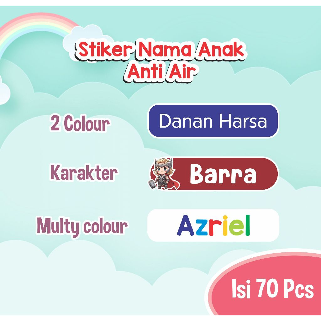 

SLN 009 Stiker Label Nama Anak Anti Air Isi 70 Pcs VINYL waterproof