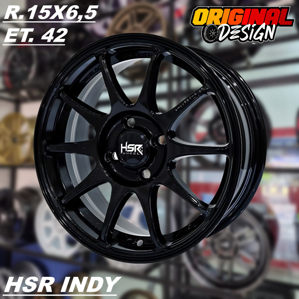 Pelek Mobil Ring 15 Warna Hitam HSR INDY R15 Lubang 4 Pcd 4x100 Model Jari Jari