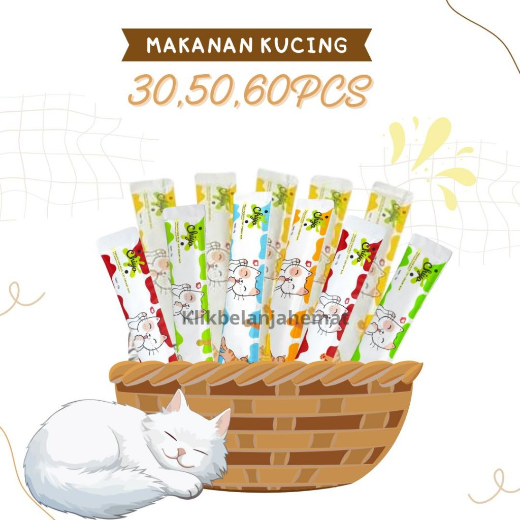 

Snack Chiyo Mix Isi 20,30,50,60pcs/ Makanan Snack Basah Chiyo/ Strip Pet Snack Kucing Penggemuk