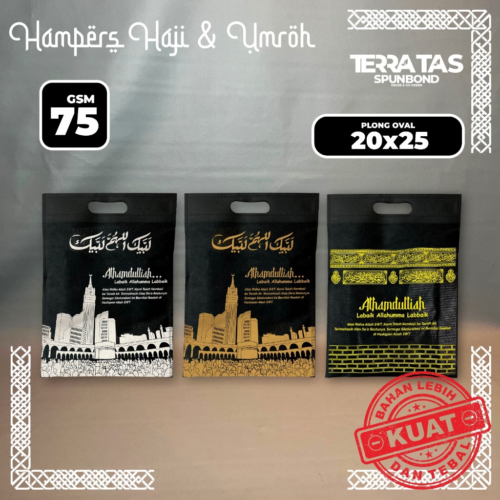 

Special Edition Haji Umroh Plong Oval 75 GSM 20x25 Hampers Goodie Bag Tas Spunbond